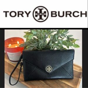 Tory Burch Black Leather Robinson Wristlet/Clutch